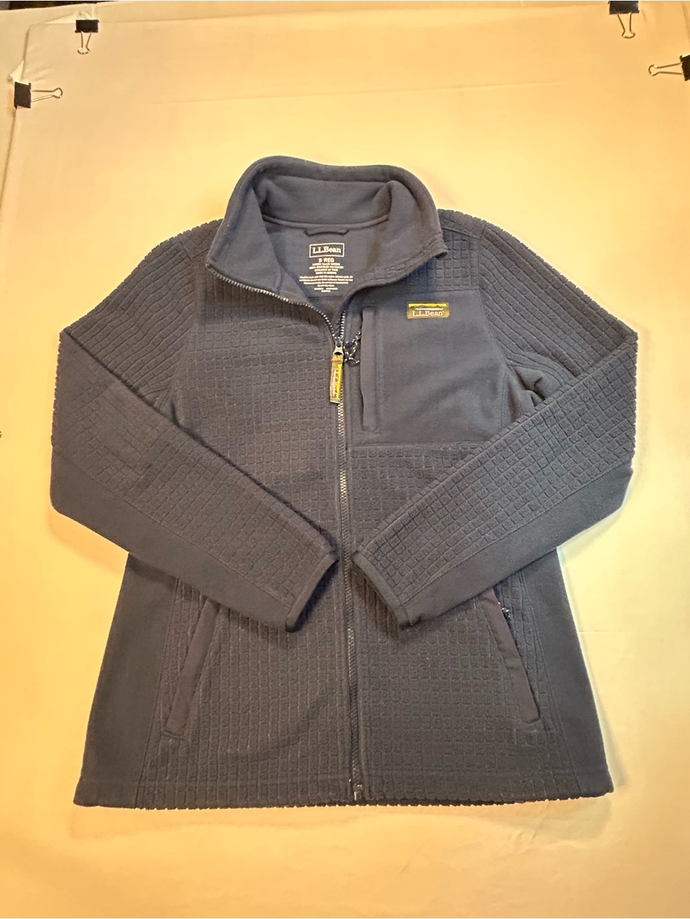 LL Bean Mountain Classic Windproof Fleece Jacket Full Zip Waffle Grid Navy S Reg